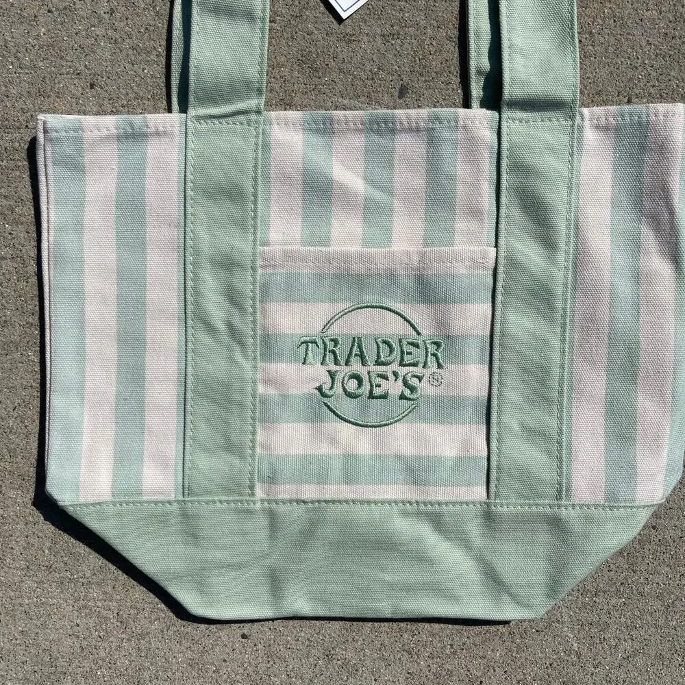 Set of 3 — Trader Joe’s Canvas MINI Tote Bags PASTEL STRIPE Blue Green Pink NWT!